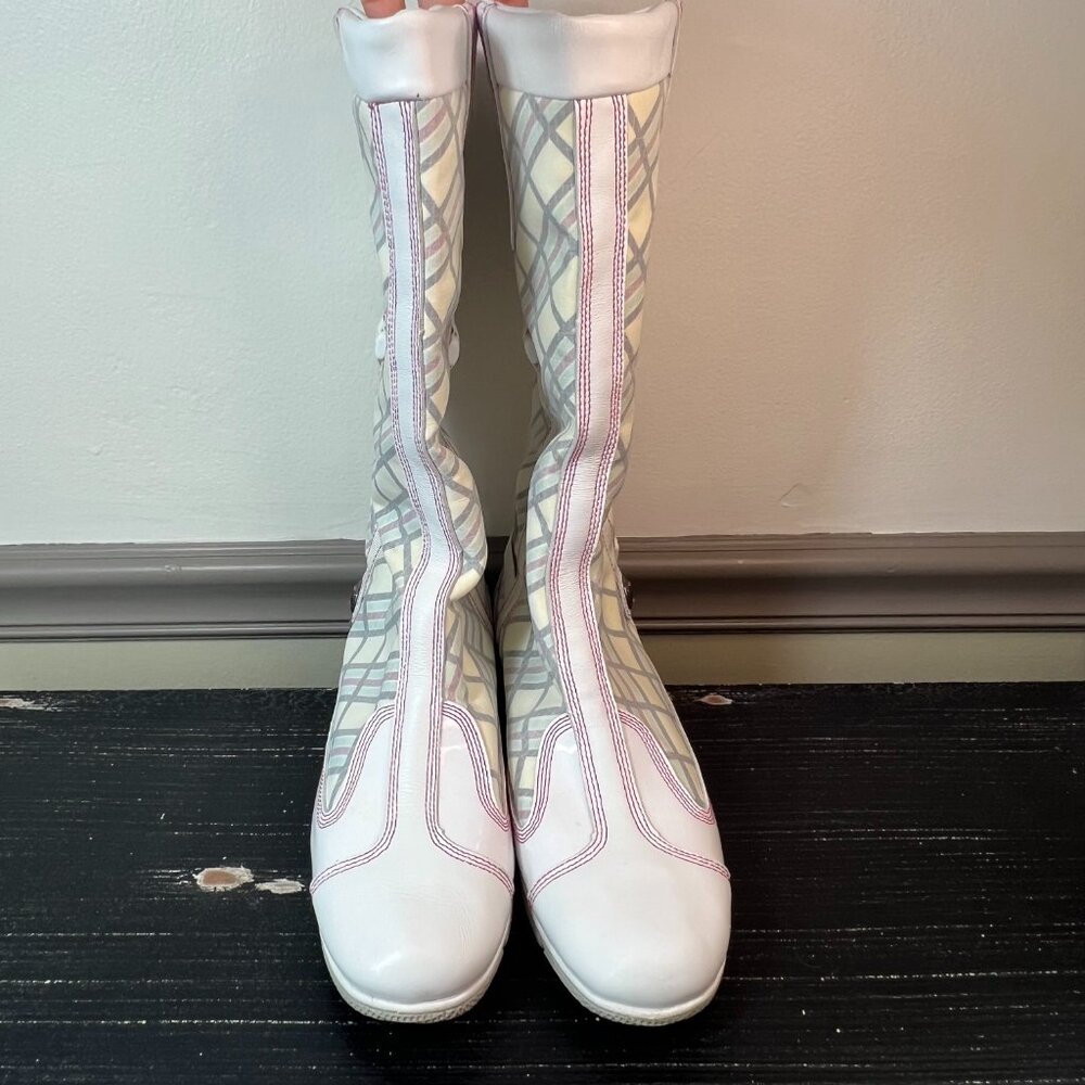 Timberland Tall Plaid Racing Rare Boots Women Size 8M Leather Vintage Mod Biking - Picture 5 of 13